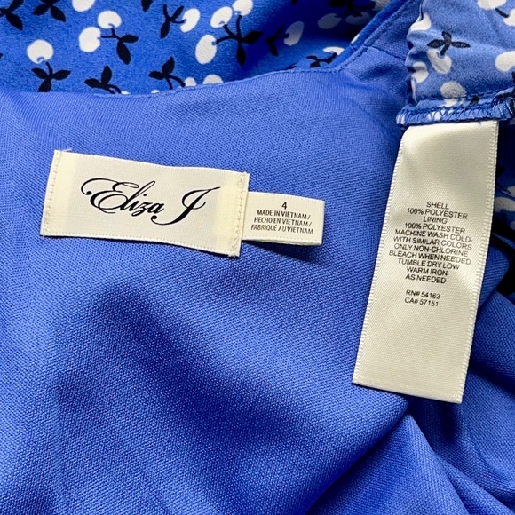 Eliza J Cherry Print Ruffle Long Sleeve Dress Blue Size 4 - Picture 8 of 11